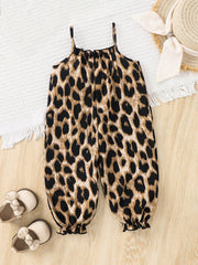 Baby Girls Leopard Print Spaghetti Strap Romper - Amber