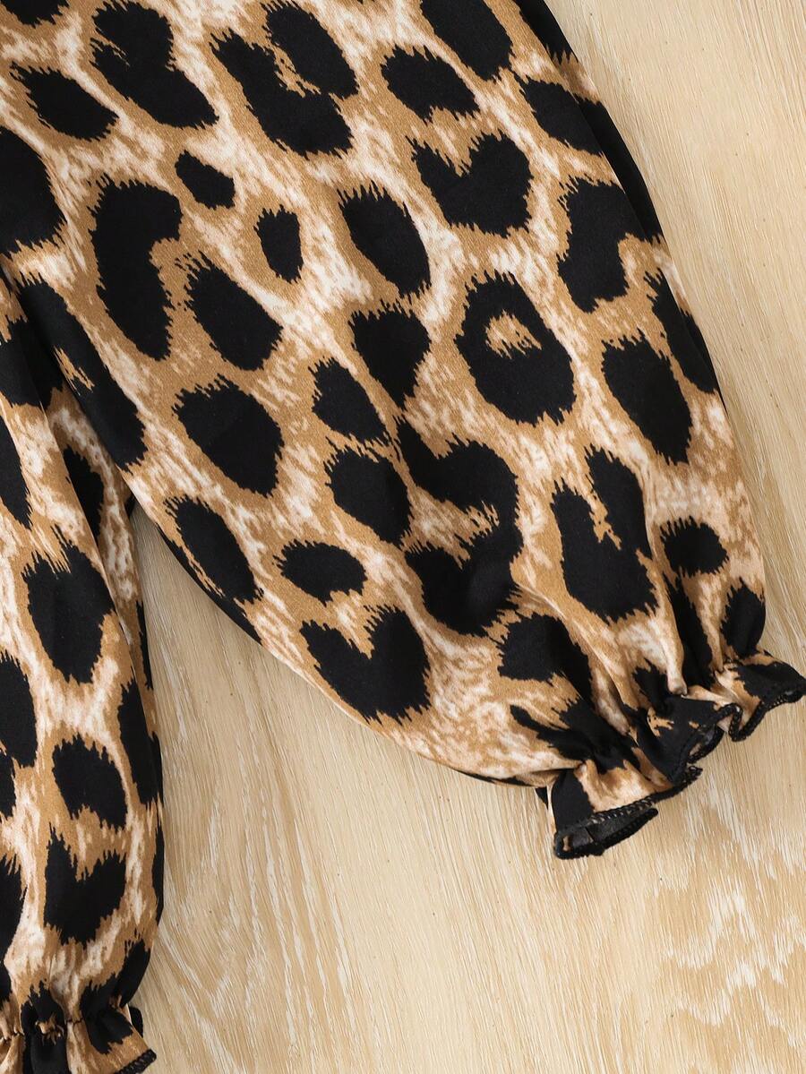 Baby Girls Leopard Print Spaghetti Strap Romper - Amber