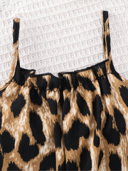 Baby Girls Leopard Print Spaghetti Strap Romper - Amber
