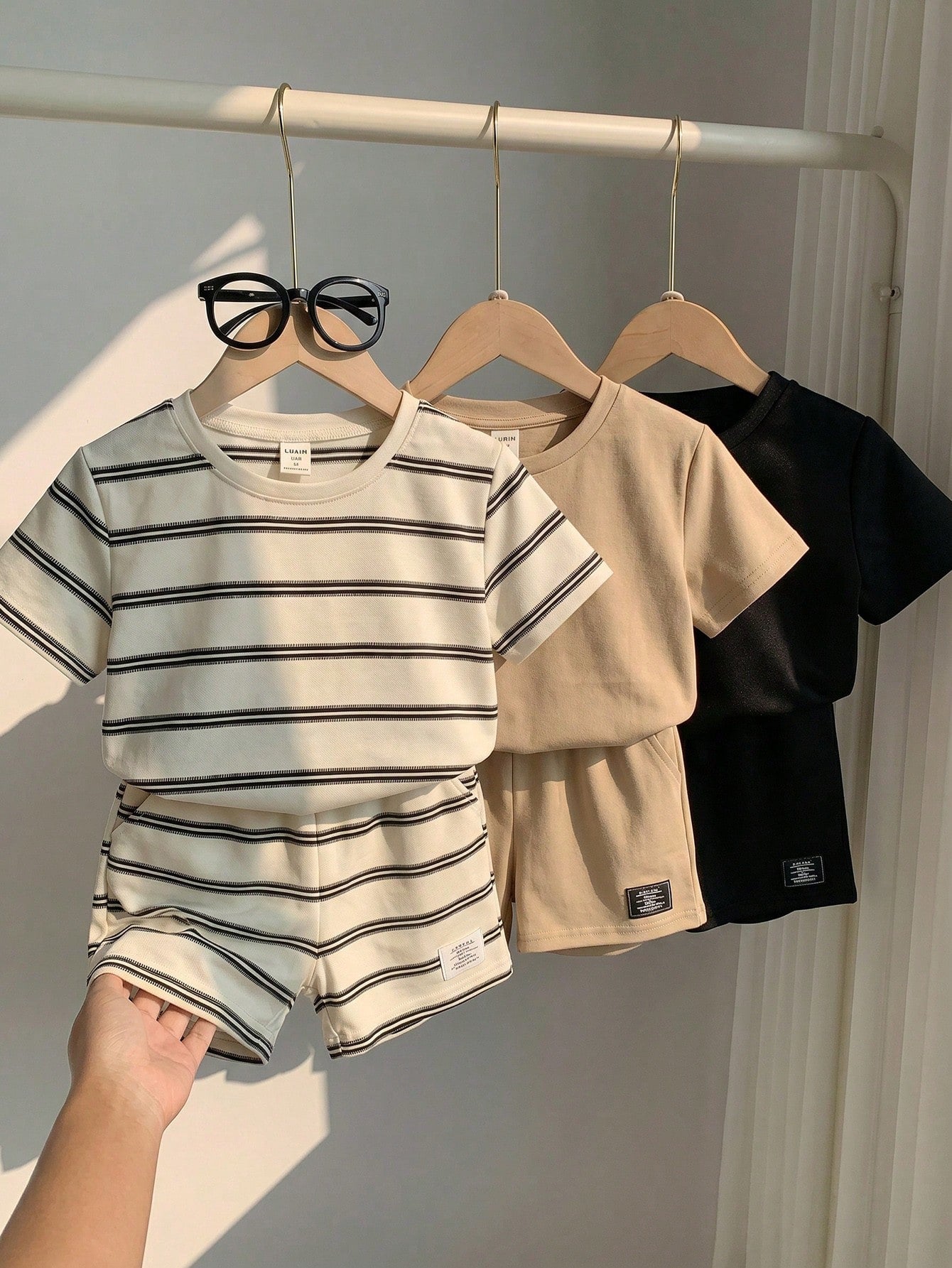 Little Boys Striped Crew Neck Tee & Shorts Set - Ivory