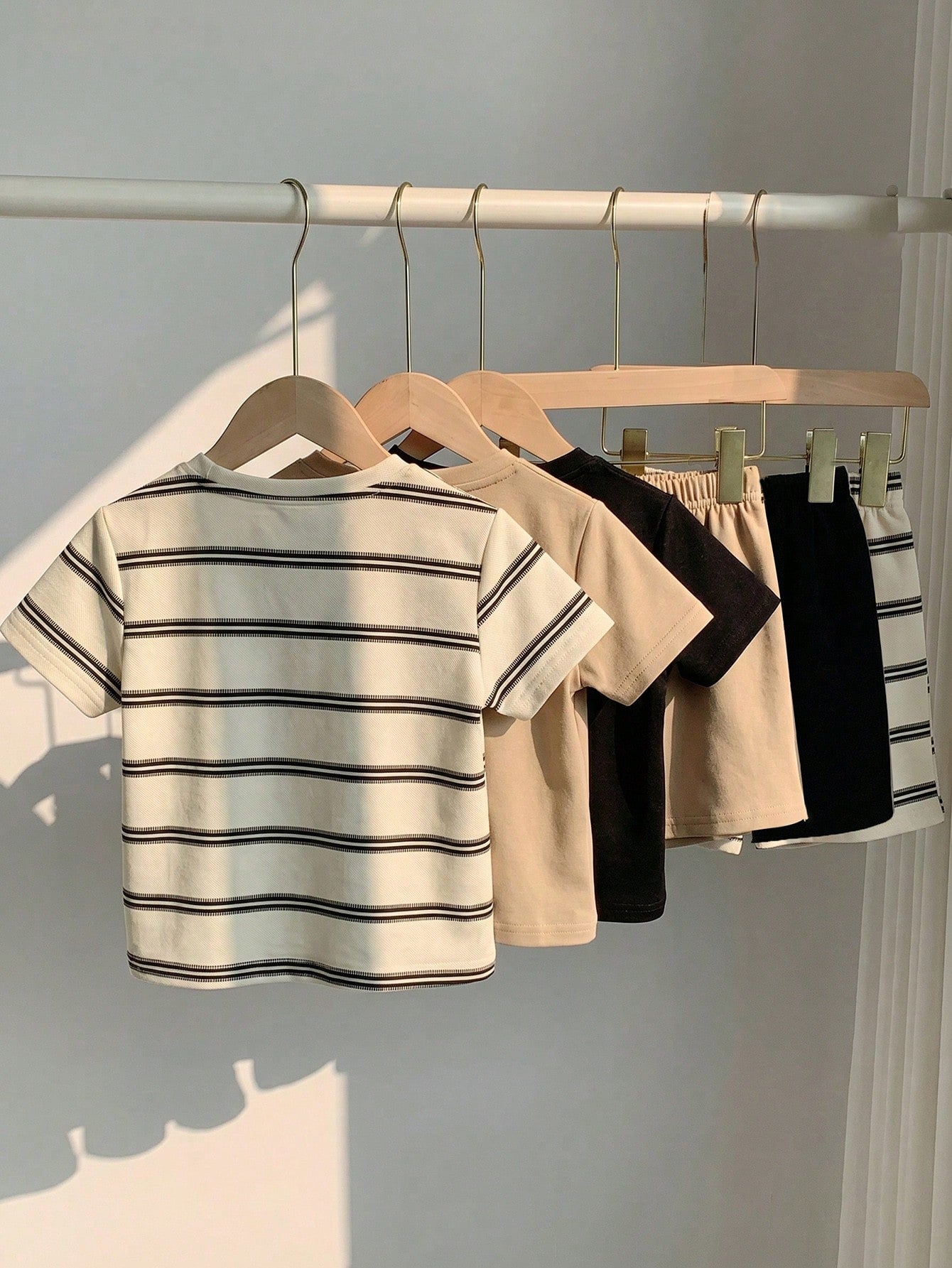 Little Boys Striped Crew Neck Tee & Shorts Set - Ivory