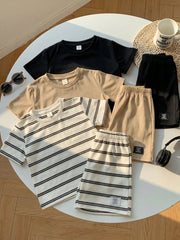 Little Boys Striped Crew Neck Tee & Shorts Set - Ivory