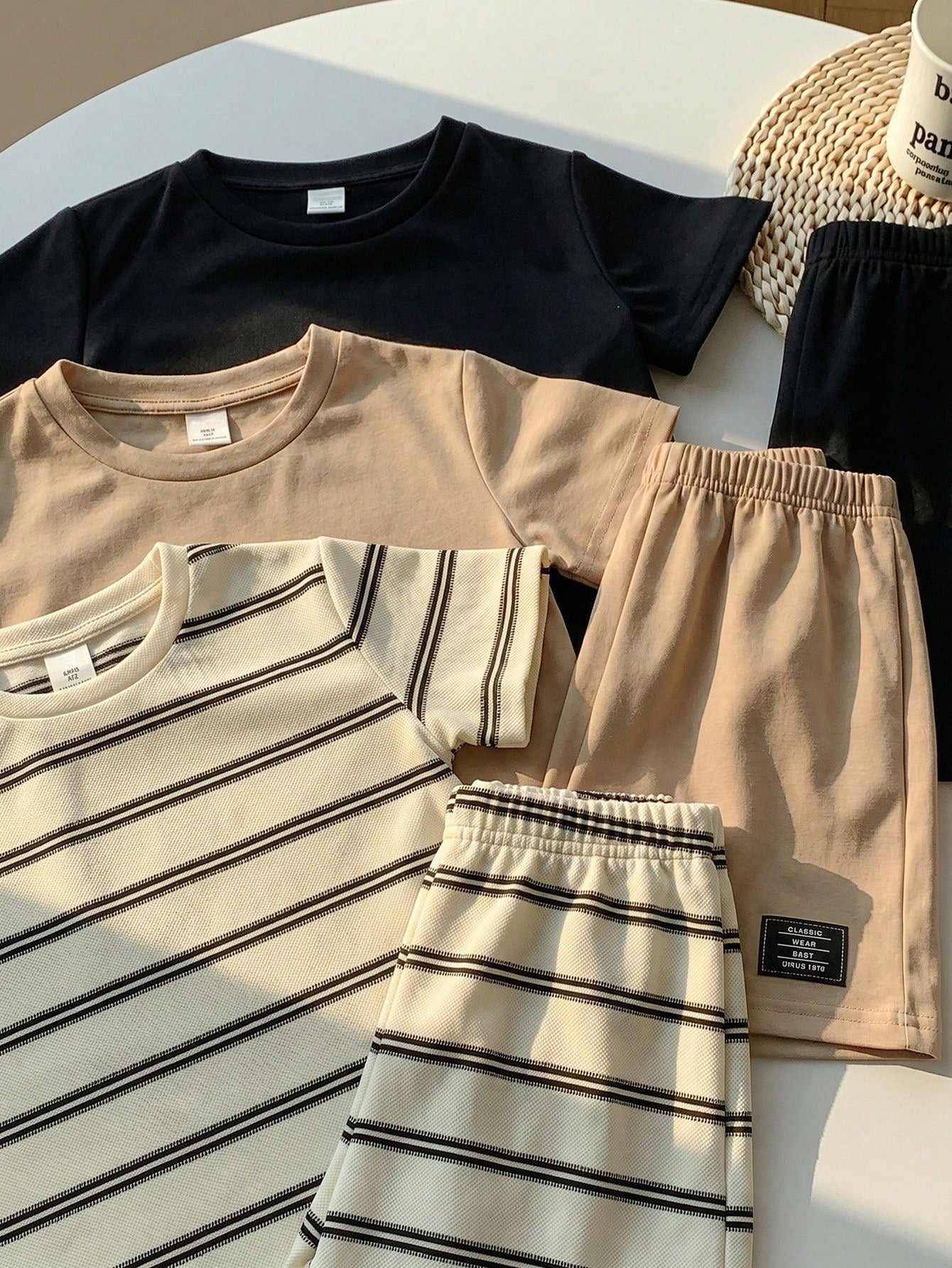 Little Boys Striped Crew Neck Tee & Shorts Set - Ivory