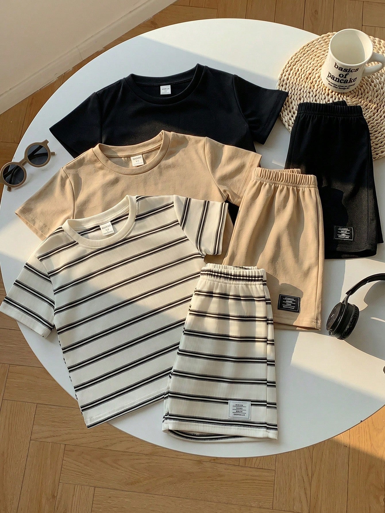 Little Boys Striped Crew Neck Tee & Shorts Set - Ivory