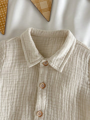 Baby Boys Muslin Collar Shirt & Striped Shorts Set - Ivory