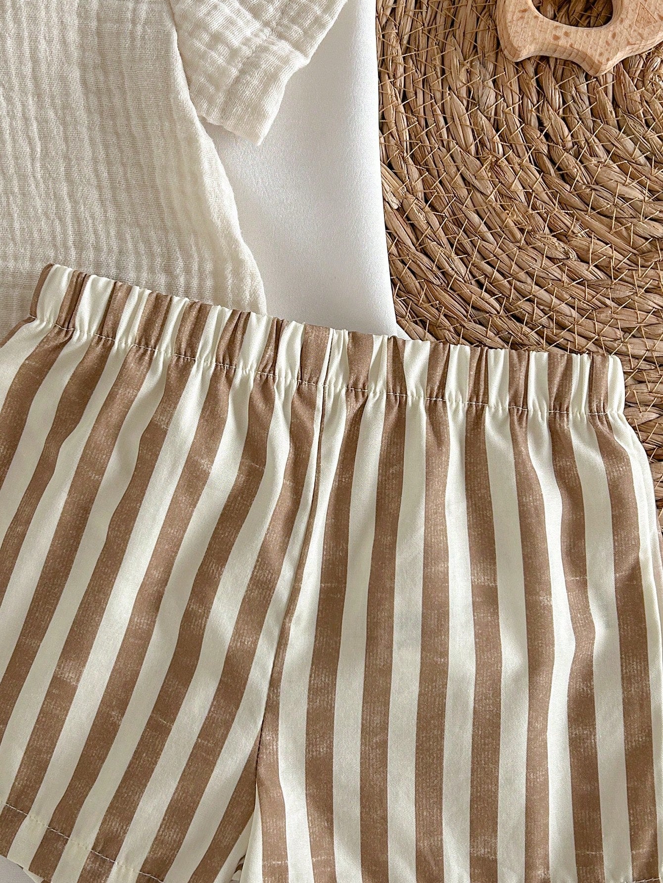 Baby Boys Muslin Collar Shirt & Striped Shorts Set - Ivory