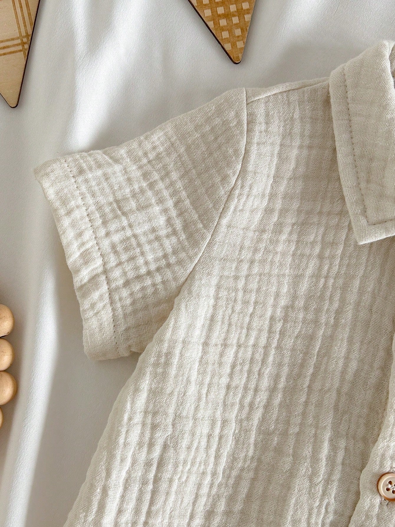 Baby Boys Muslin Collar Shirt & Striped Shorts Set - Ivory