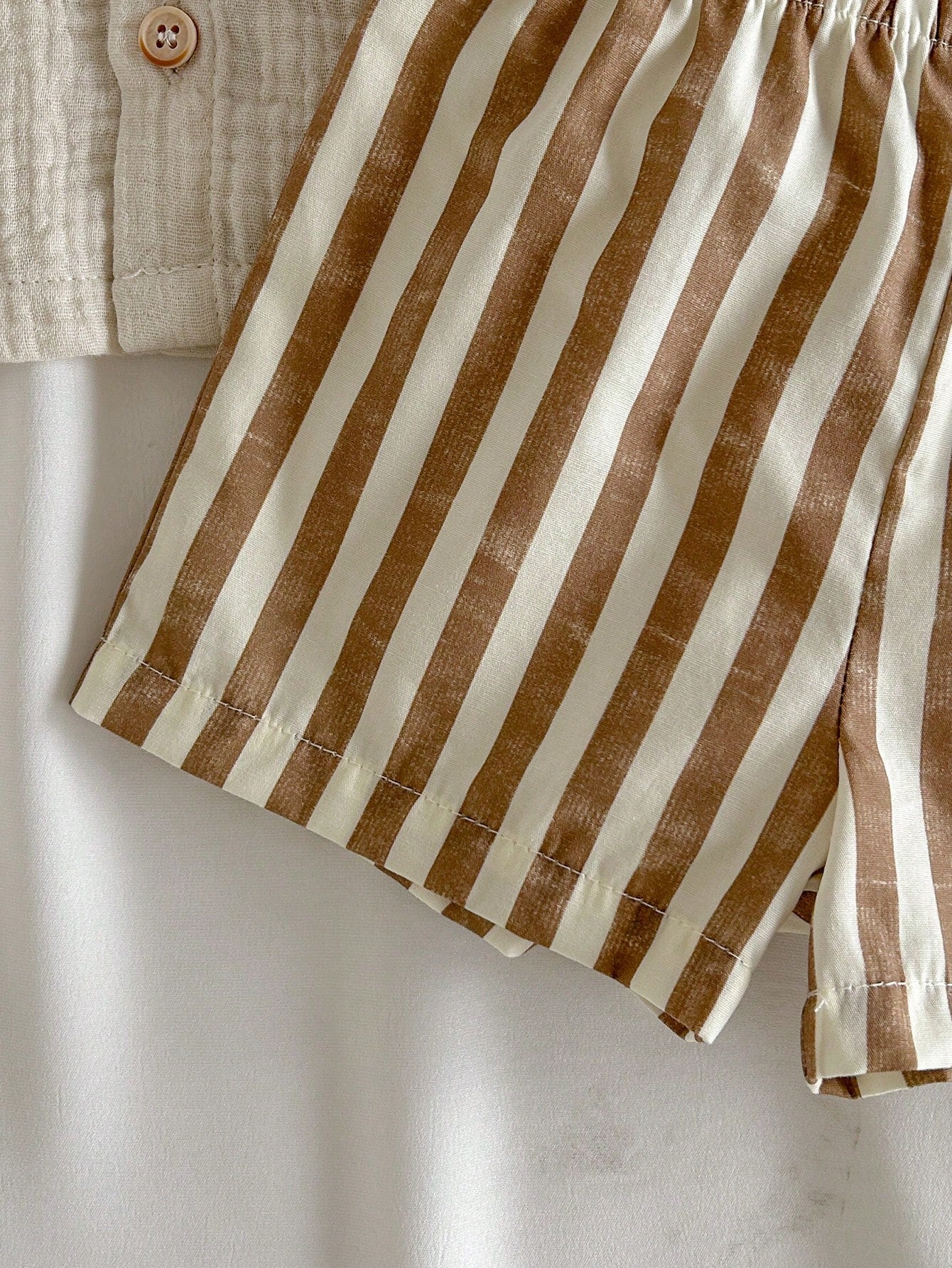 Baby Boys Muslin Collar Shirt & Striped Shorts Set - Ivory