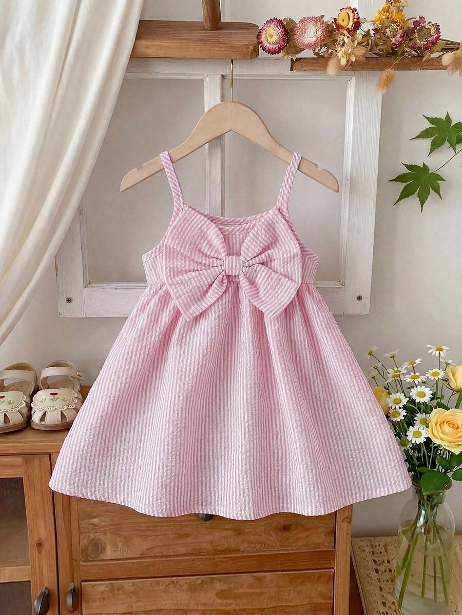 Girls Seersucker Striped Bow-Front Cami Dress - Blush | 21 Century ...