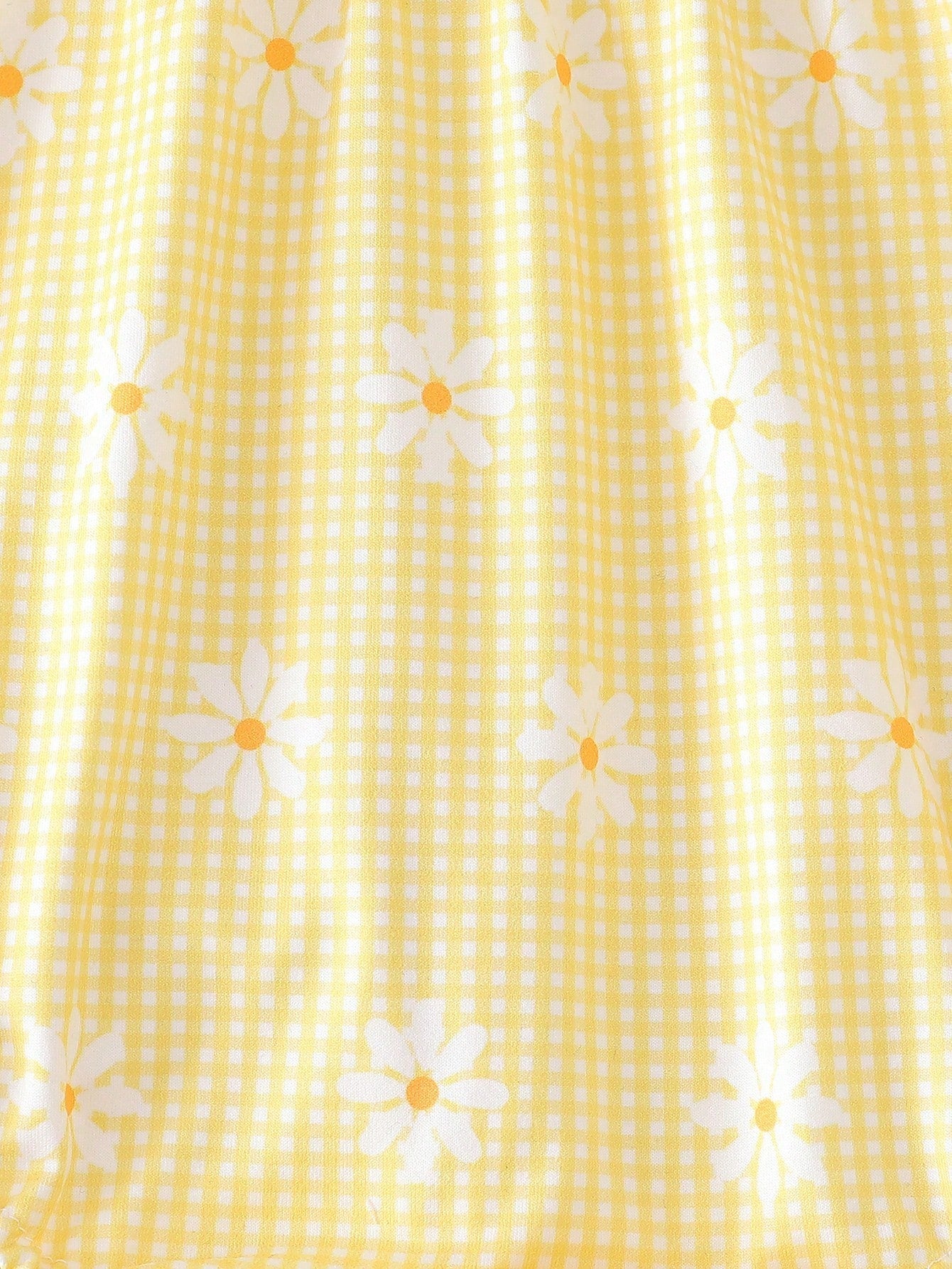 Girls Daisy Gingham Flutter Sleeve Romper Set - Buttercup