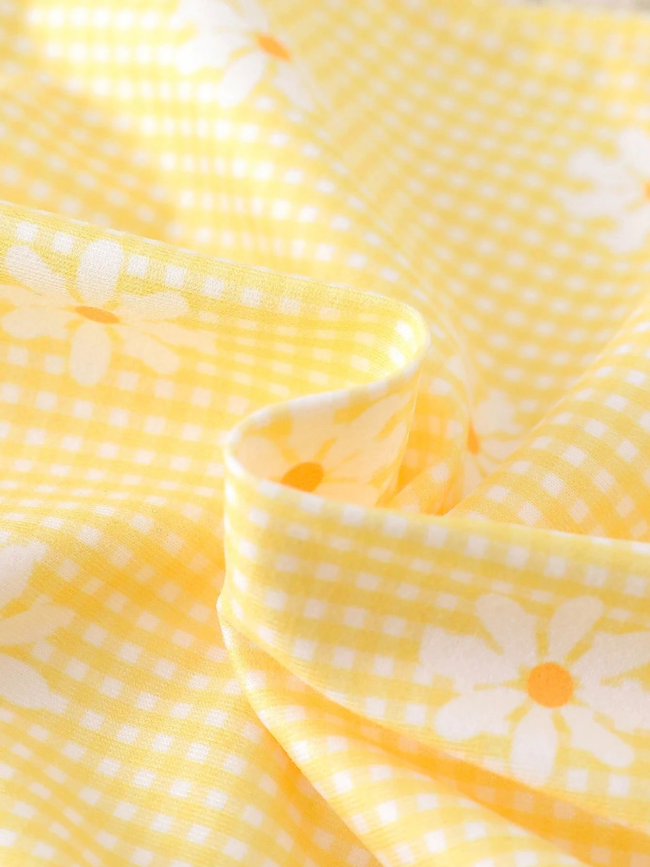 Girls Daisy Gingham Flutter Sleeve Romper Set - Buttercup
