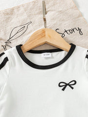 Girls Bow Print Tee & Pleated Skirt Set - Ivory