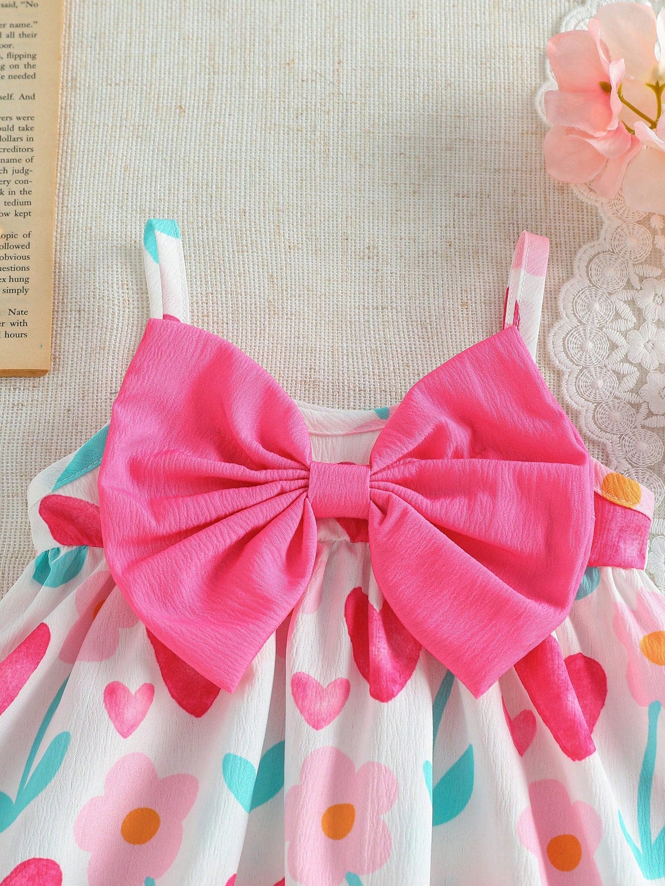 Girls Heart Floral Print Bow Cami Dress - Ivory | 21 Century Kids