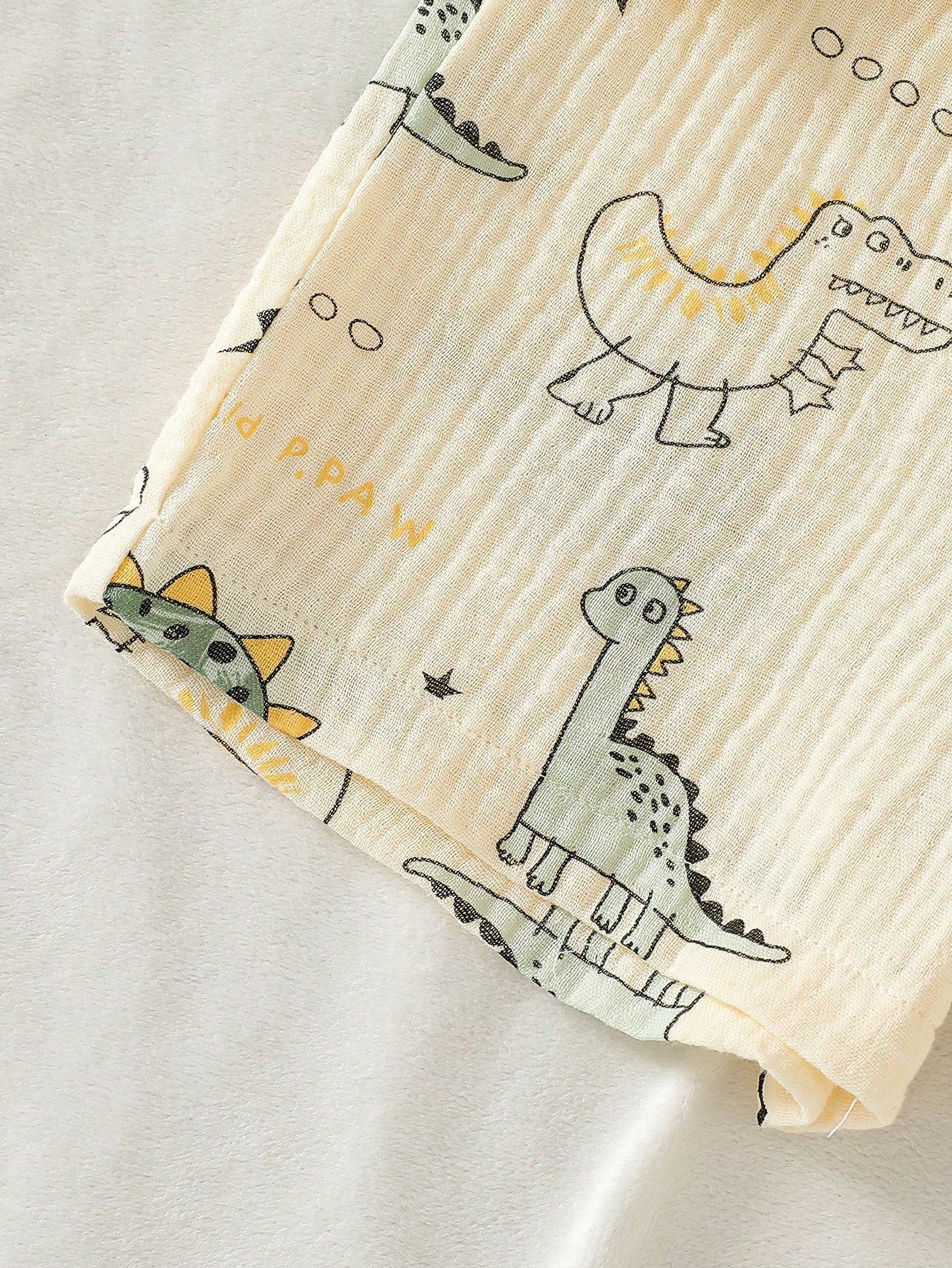 2pcs Boys Dinosaur Print Muslin Vest & Shorts Set - Ecru | 21 Centu...