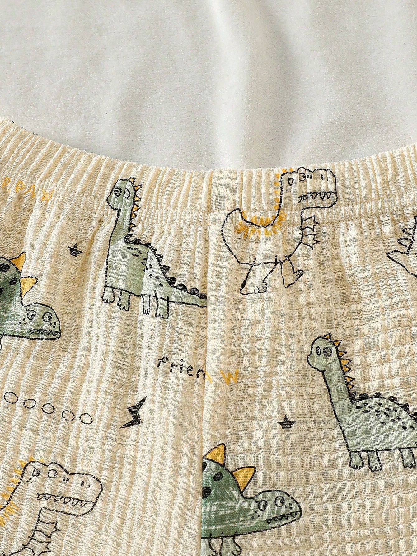 2pcs Boys Dinosaur Print Muslin Vest & Shorts Set - Ecru | 21 Centu...
