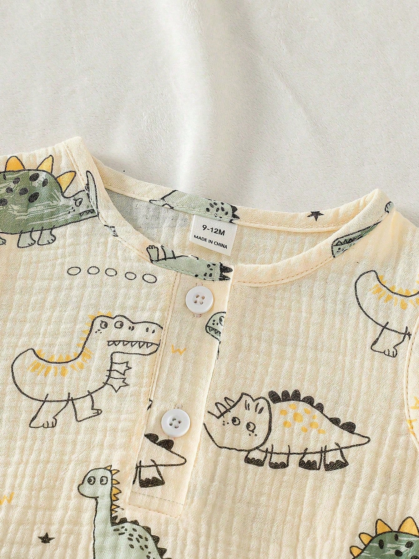 2pcs Boys Dinosaur Print Muslin Vest & Shorts Set - Ecru | 21 Centu...