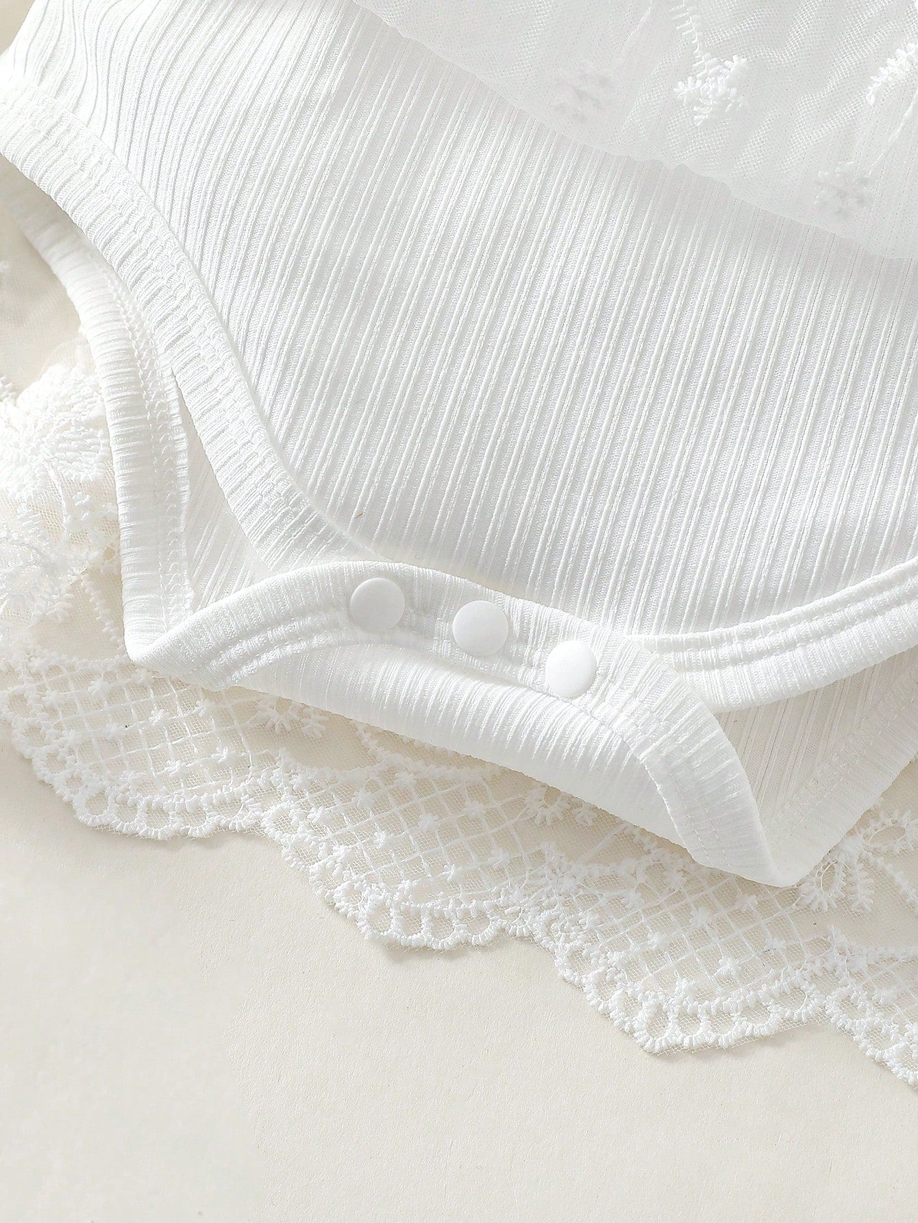 Baby Girls Lace Embroidery Bow Romper Dress - Ivory