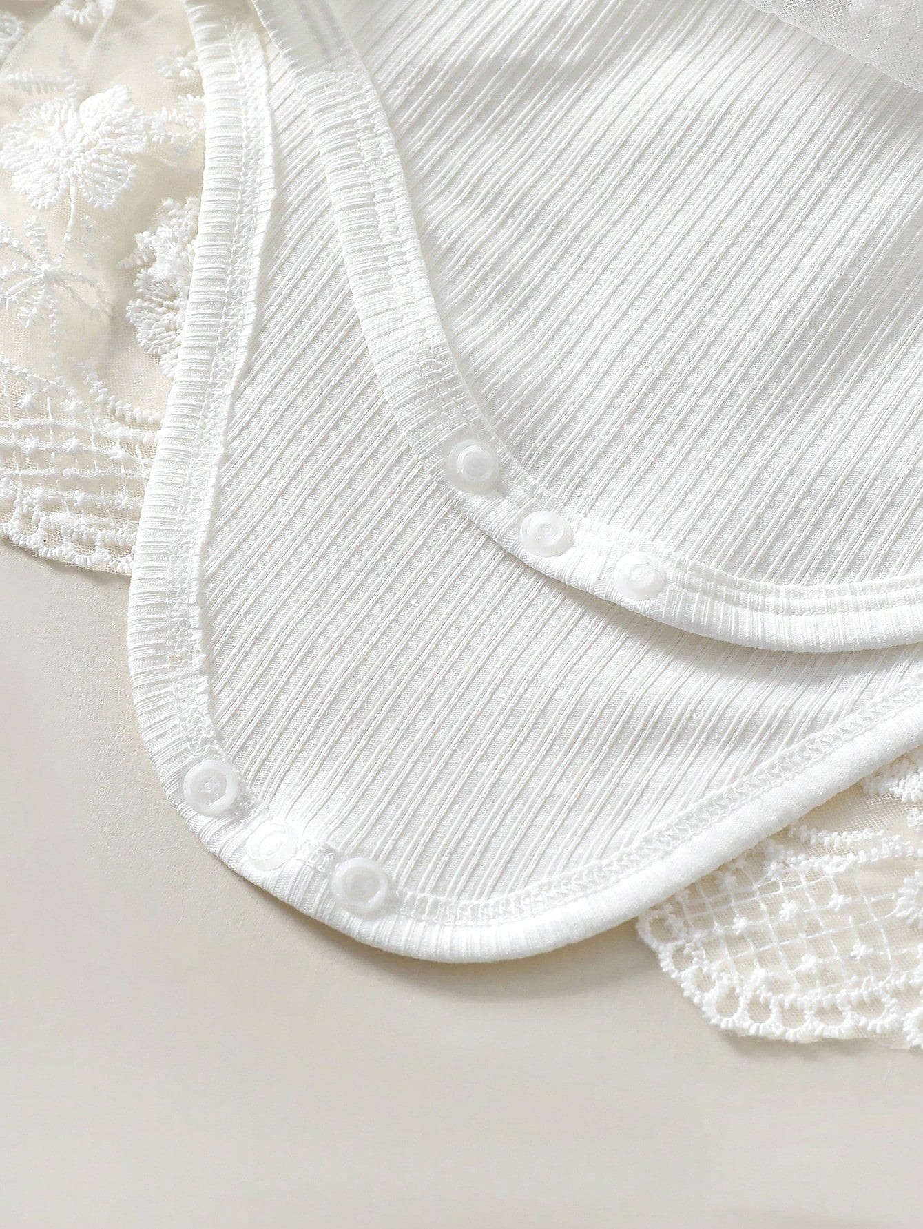 Baby Girls Lace Embroidery Bow Romper Dress - Ivory