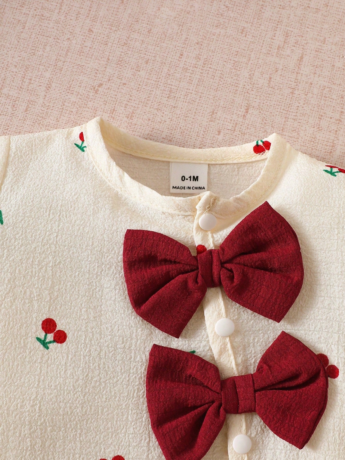4pcs Baby Girls Cherry Print Romper & Bow Headband Set - Ivory | 21...