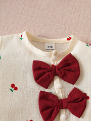 4pcs Baby Girls Cherry Print Romper & Bow Headband Set - Ivory | 21...