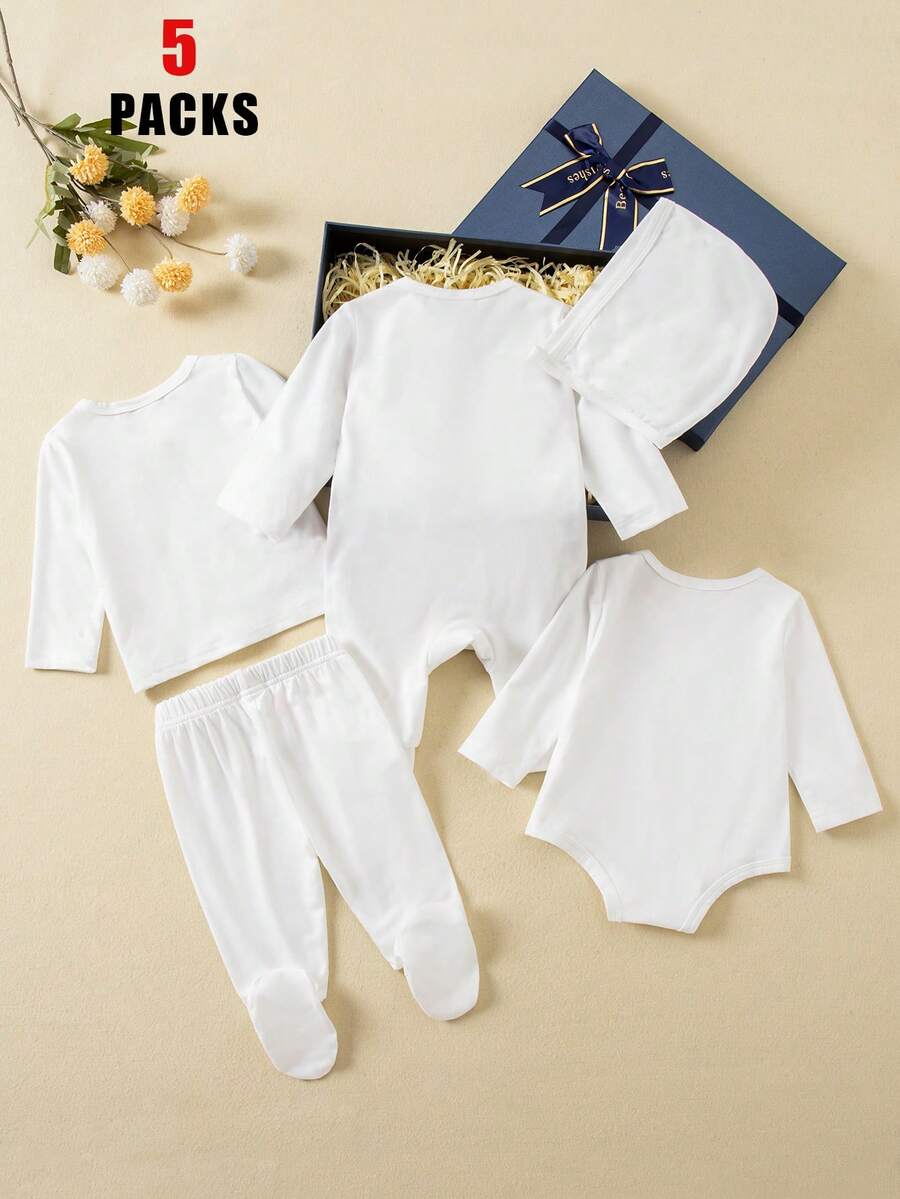 5pcs Baby Boys Sleepsuit Bodysuit & Footed Pants Set - Ivory | 21 C...