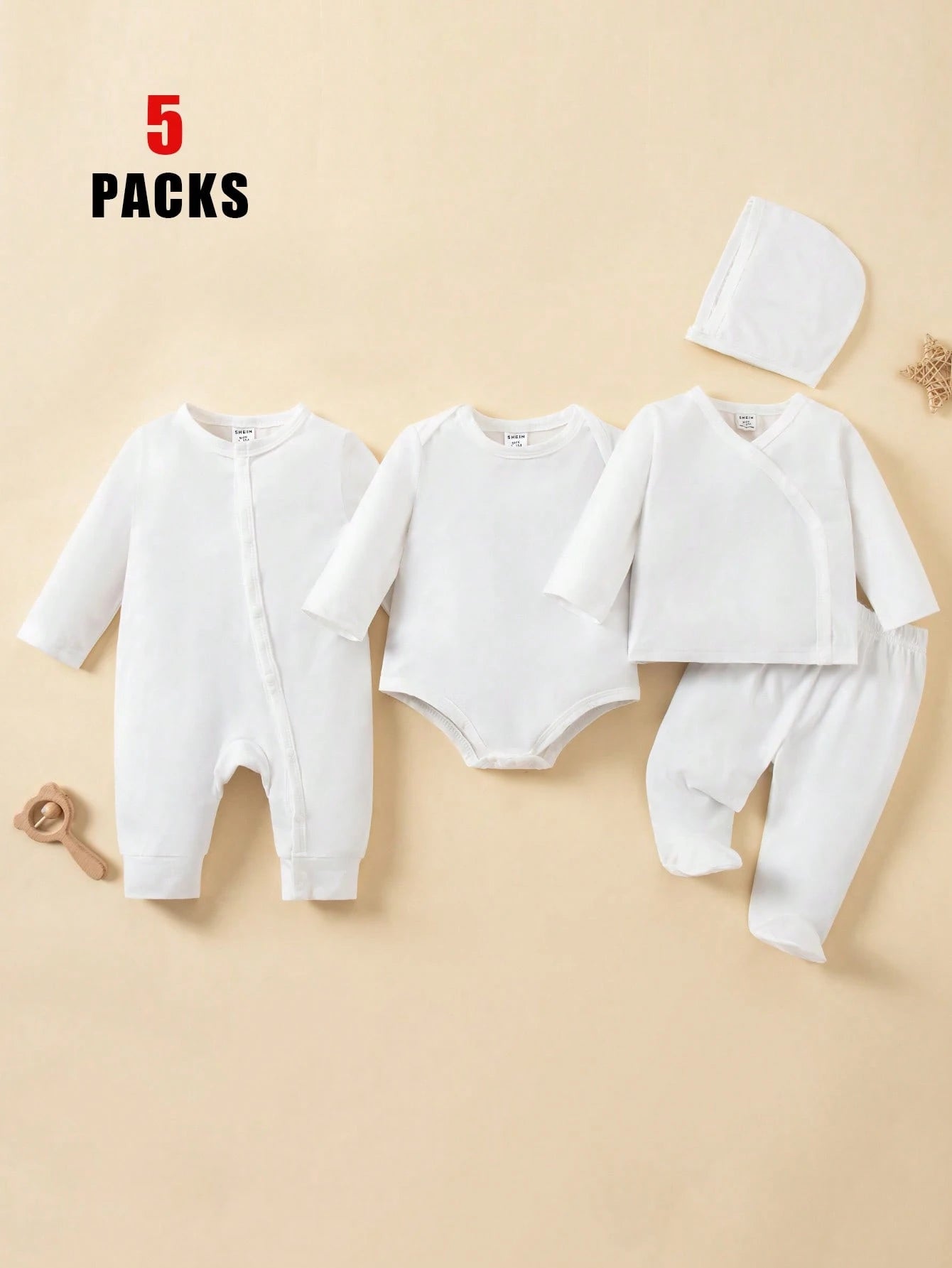 5pcs Baby Boys Sleepsuit Bodysuit & Footed Pants Set - Ivory | 21 C...