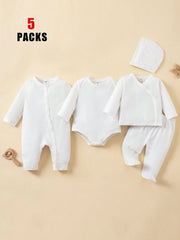 5pcs Baby Boys Sleepsuit Bodysuit & Footed Pants Set - Ivory | 21 C...