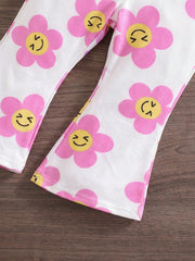 2pcs Girls Smiley Floral Halter Top & Flare Pants Set - Ivory | 21 ...