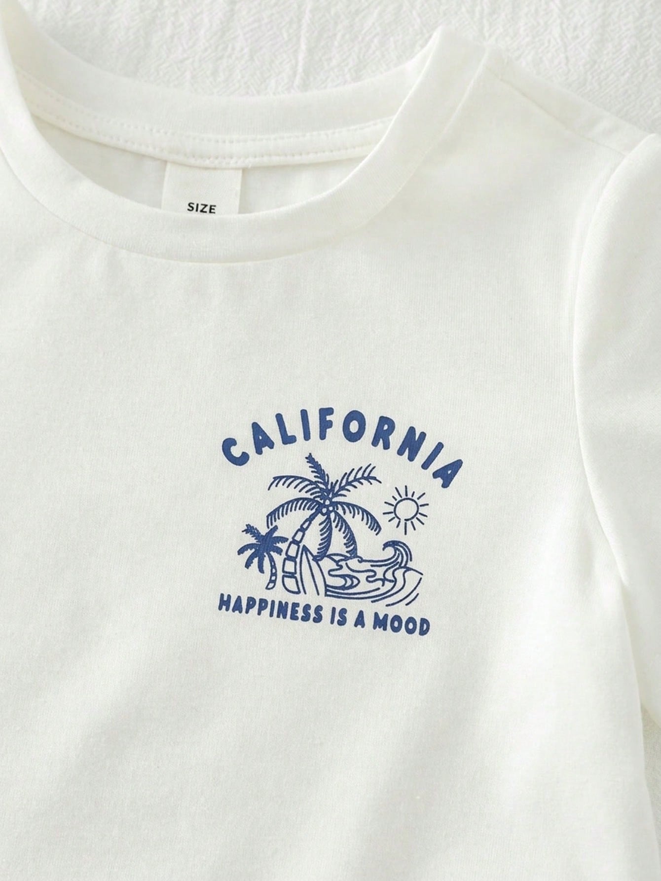 2pcs Boys California Graphic Tee & Striped Shorts Set - Ivory