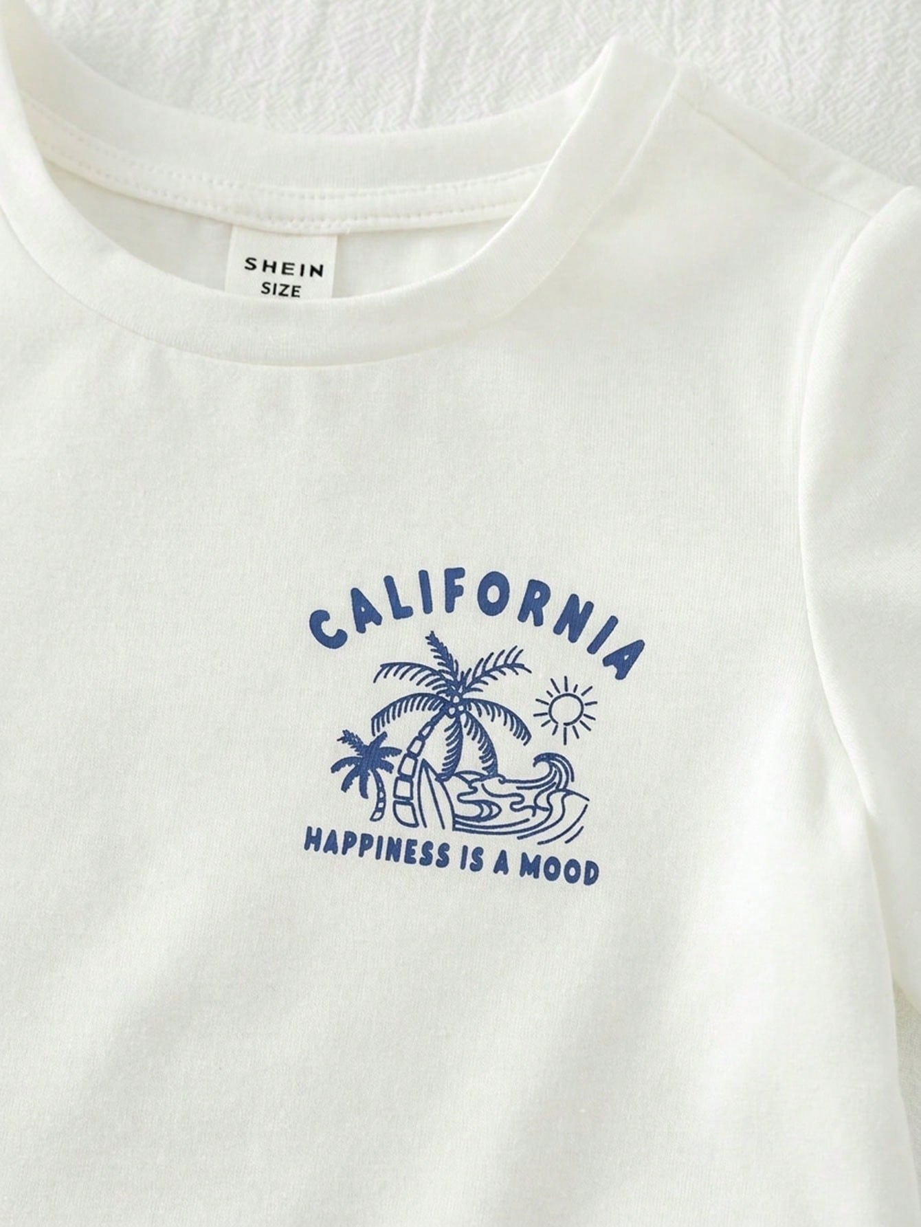 2pcs Boys California Graphic Tee & Striped Shorts Set - Ivory
