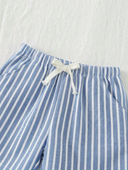 2pcs Boys California Graphic Tee & Striped Shorts Set - Ivory