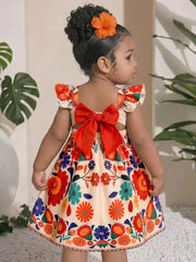 Girls Botanical Floral Flutter Sleeve Bow-Back Dress - Isabelline |...