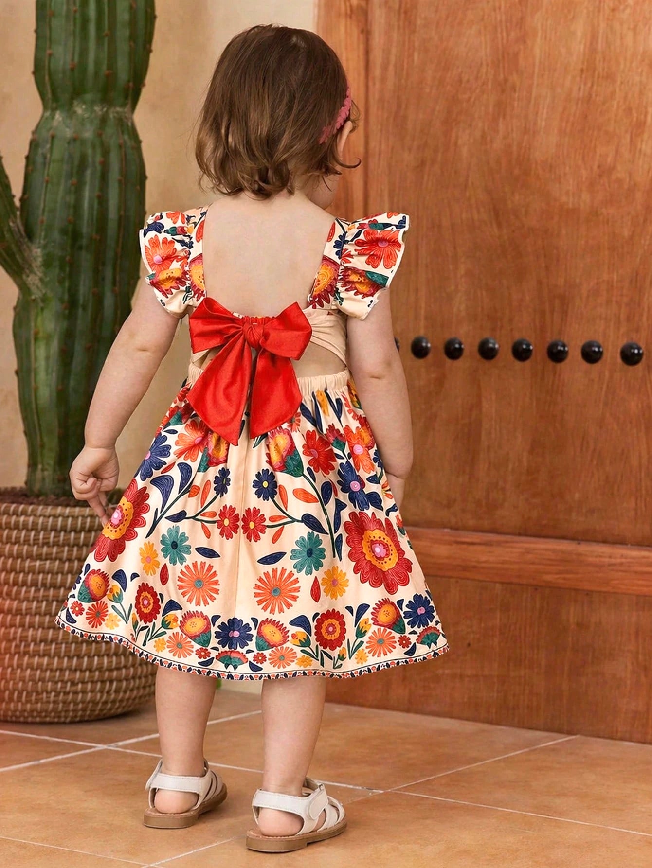 Girls Botanical Floral Flutter Sleeve Bow-Back Dress - Isabelline |...