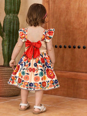 Girls Botanical Floral Flutter Sleeve Bow-Back Dress - Isabelline |...