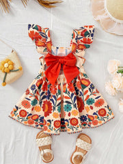 Girls Botanical Floral Flutter Sleeve Bow-Back Dress - Isabelline |...