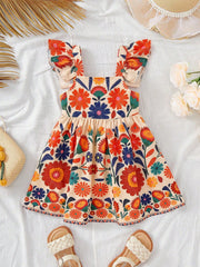 Girls Botanical Floral Flutter Sleeve Bow-Back Dress - Isabelline |...