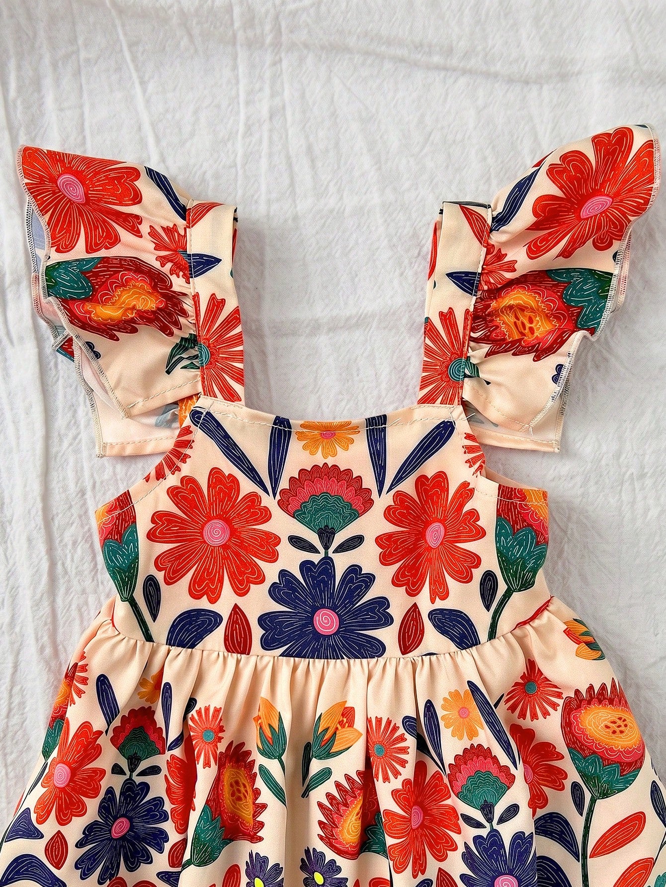 Girls Botanical Floral Flutter Sleeve Bow-Back Dress - Isabelline |...