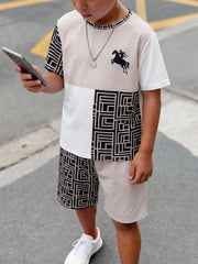 2pcs Big Boys Geometric Print T-Shirt & Shorts Set - Greige | 21 Ce...