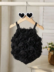 Baby Girls 3D Rose Appliqué Spaghetti Strap Cami - Onyx