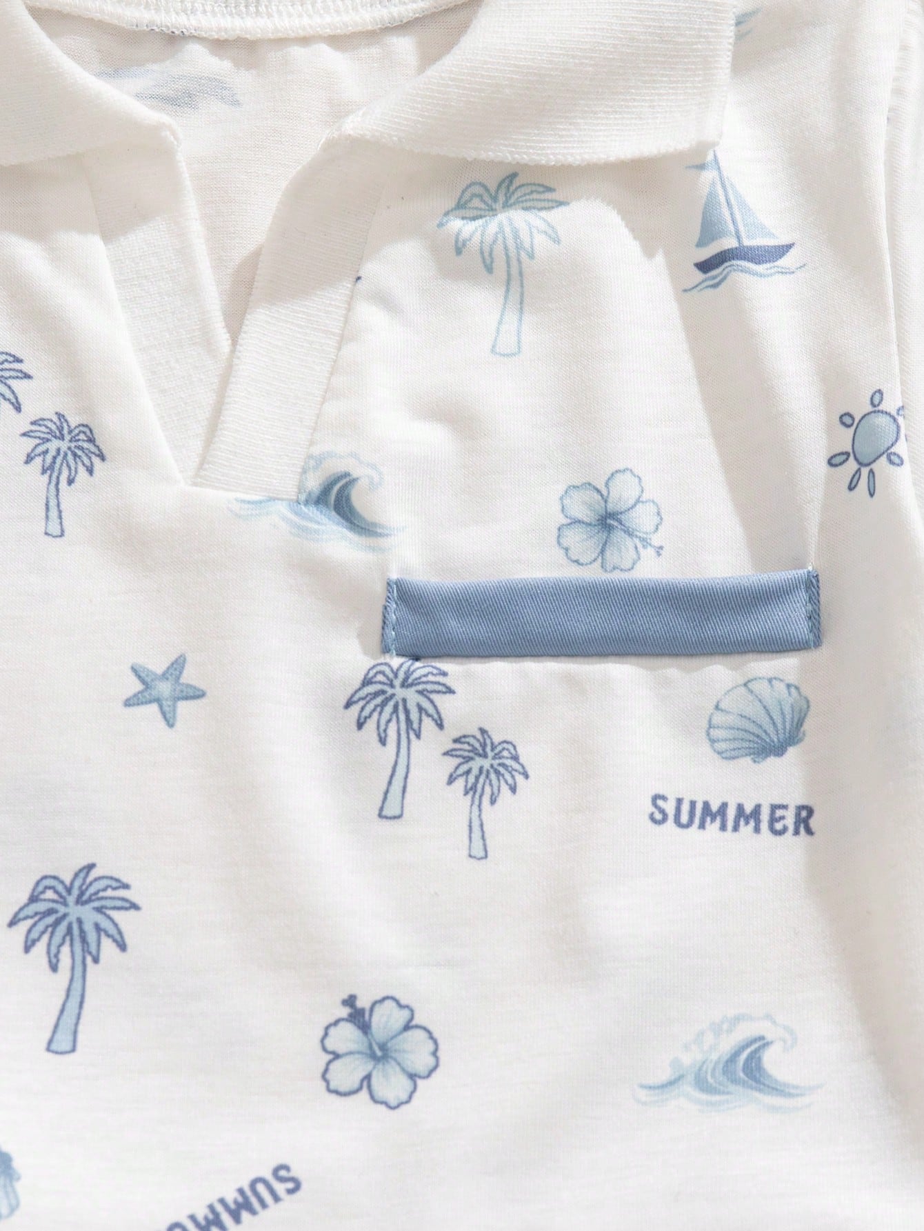 2pcs Boys Nautical Print Polo Shirt & Shorts Set - Ivory | 21 Centu...