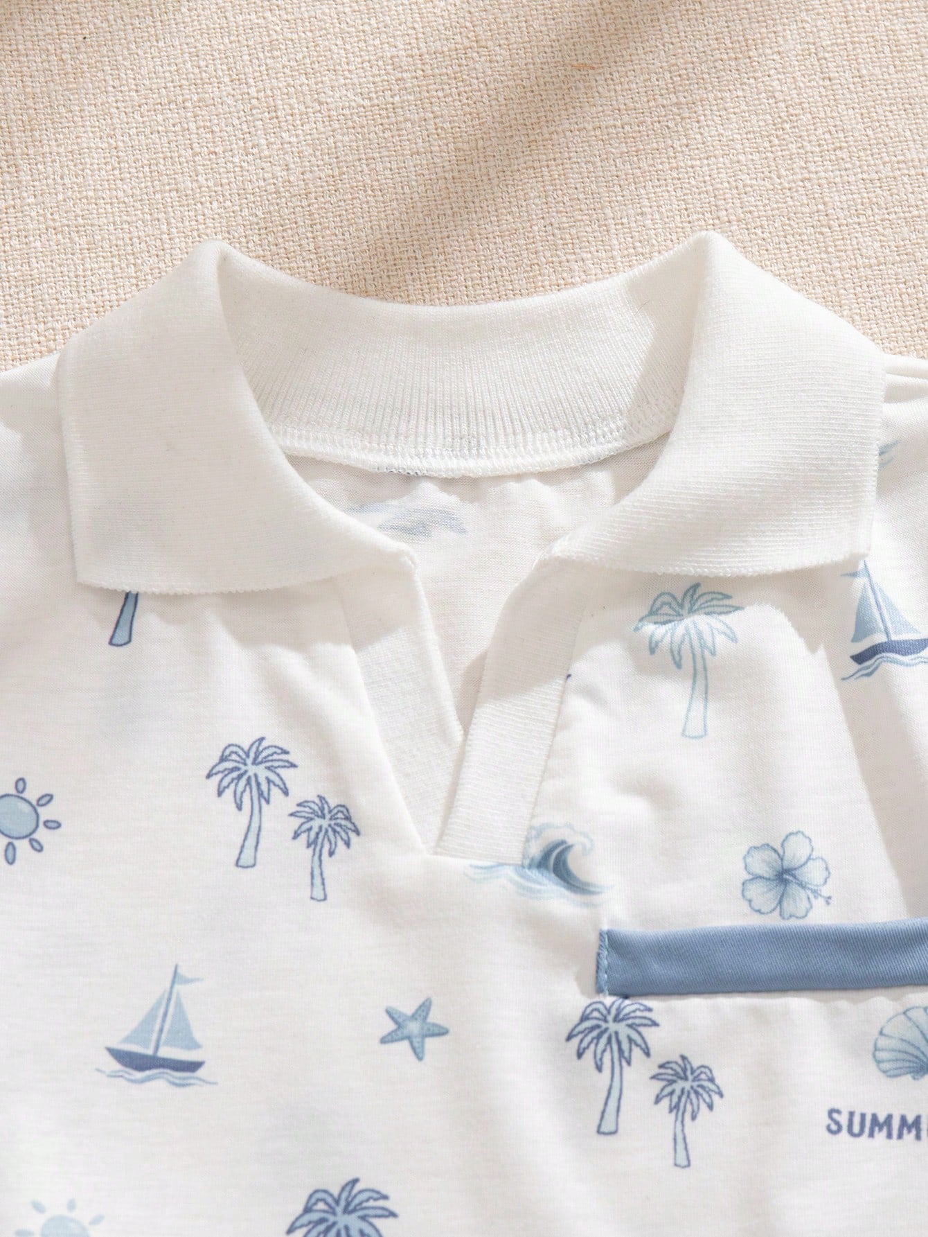 2pcs Boys Nautical Print Polo Shirt & Shorts Set - Ivory | 21 Centu...