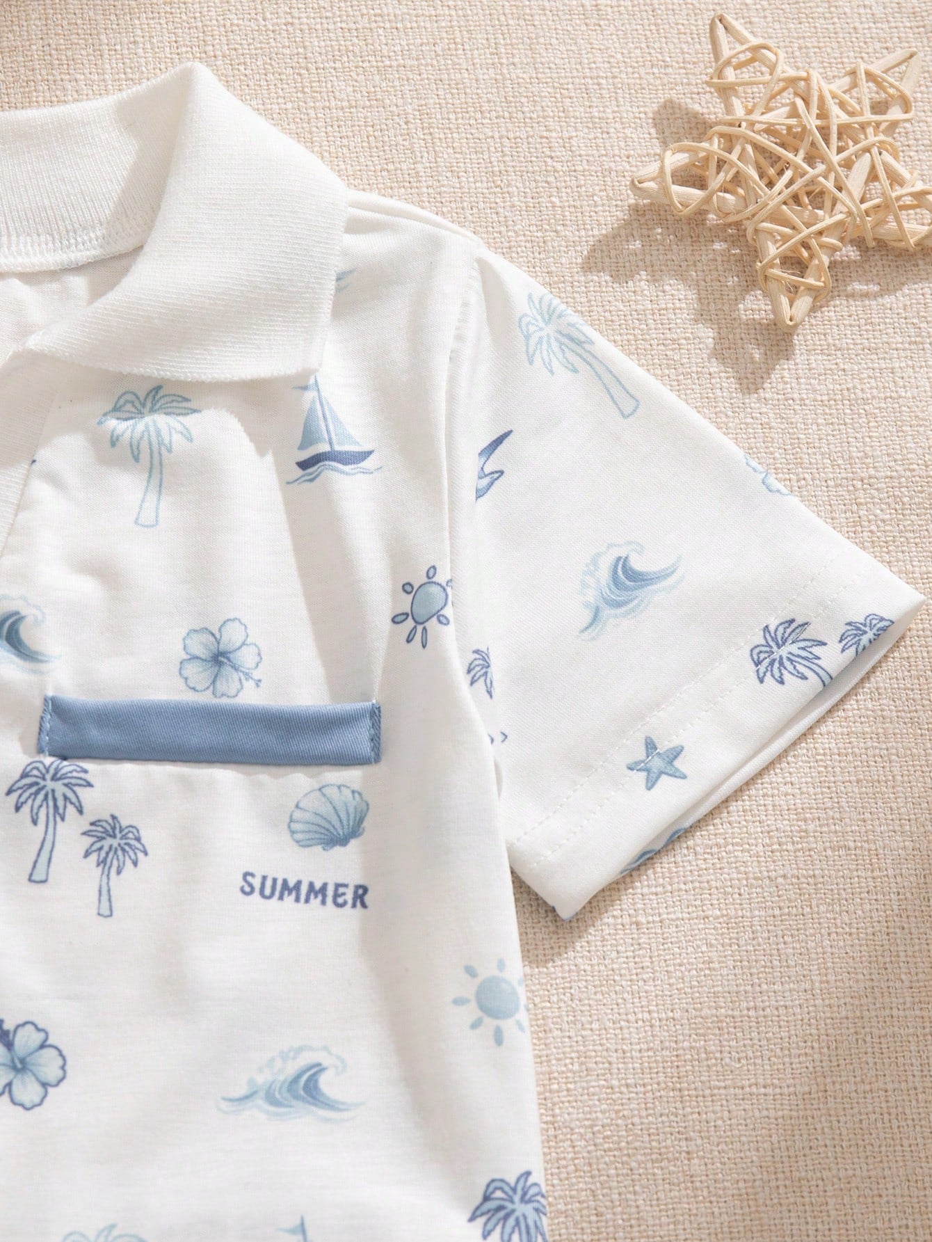 2pcs Boys Nautical Print Polo Shirt & Shorts Set - Ivory | 21 Centu...