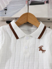 2pcs Little Boys Textured Polo & Chino Shorts Set - Ivory