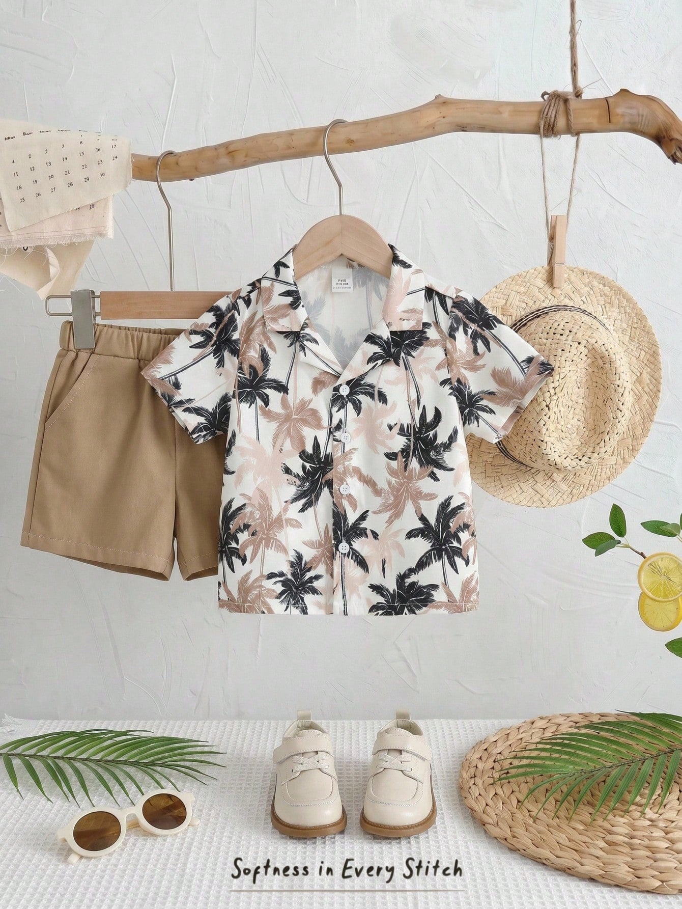 Boys Palm Print Resort Collar Shirt & Shorts - Isabelline
