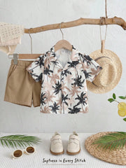 Boys Palm Print Resort Collar Shirt & Shorts - Isabelline