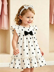 Girls Polka Dot Bow A-Line Ruffle Dress - Isabelline