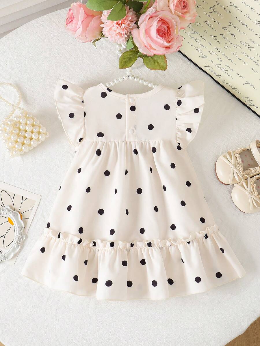 Girls Polka Dot Bow A-Line Ruffle Dress - Isabelline