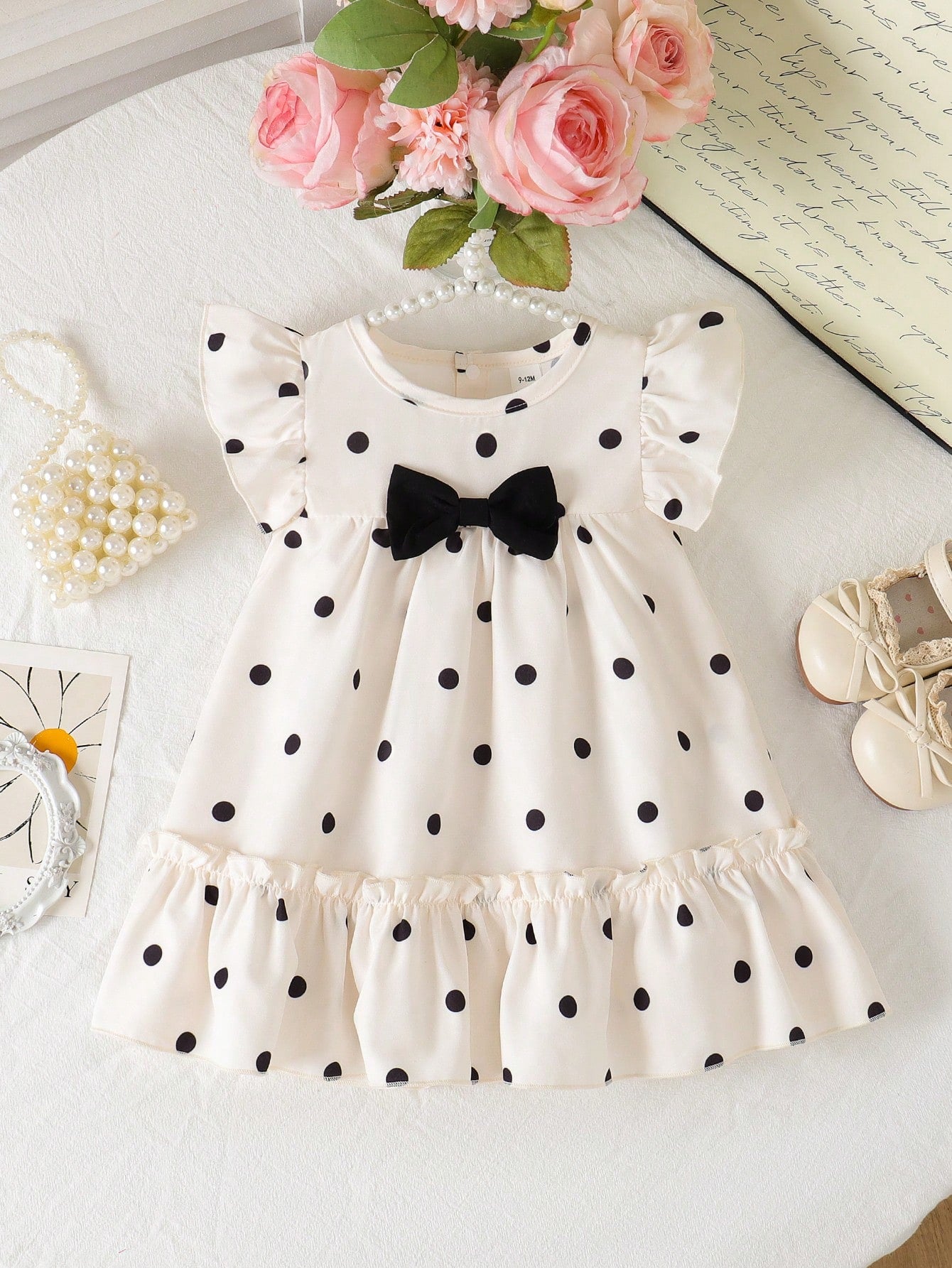 Girls Polka Dot Bow A-Line Ruffle Dress - Isabelline