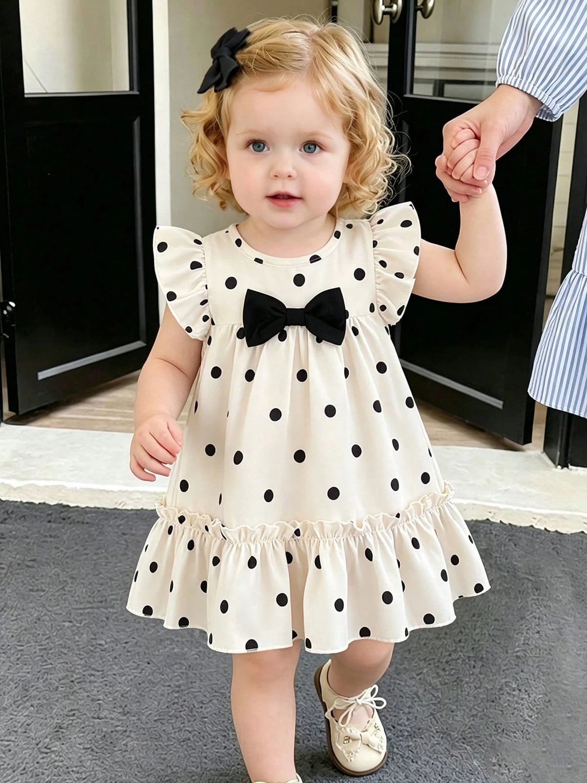 Girls Polka Dot Bow A-Line Ruffle Dress - Isabelline