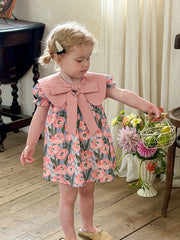 Girls Tulip Print Bow Collar Puff Sleeve Dress - Periwinkle | 21 Ce...